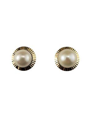 14 Karat Yellow Gold Pearl Earrings #16919